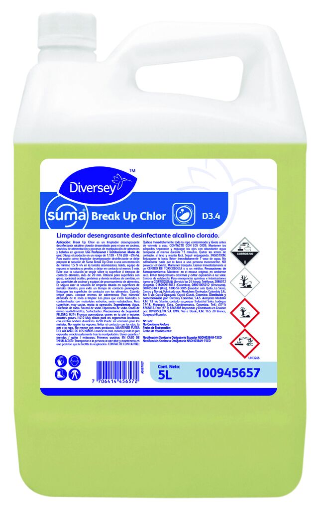 BREAK UP CHLOR D3.4 2x5L - Limpiador desengrasante desinfectante alcalino clorado